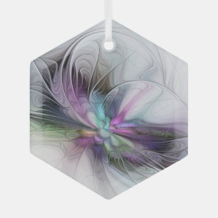 New Life, Colourful Abstract Fractal Art Fantasy Glass Ornament
