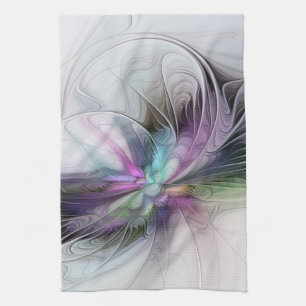 New Life, Colourful Abstract Fractal Art Fantasy Kitchen Towel