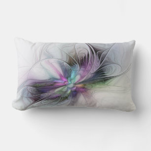 New Life, Colourful Abstract Fractal Art Fantasy Lumbar Pillow
