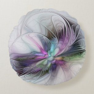 New Life, Colourful Abstract Fractal Art Fantasy Round Pillow
