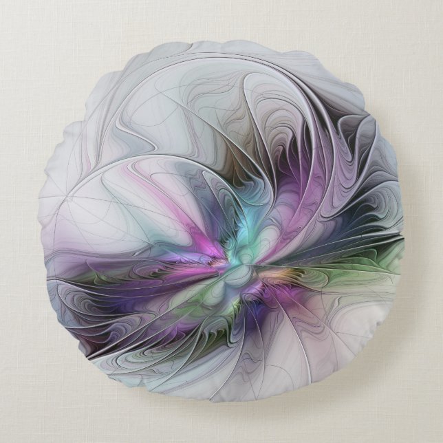 New Life, Colourful Abstract Fractal Art Fantasy Round Pillow (Front)