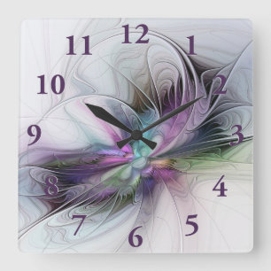 New Life, Colourful Abstract Fractal Art Fantasy Square Wall Clock