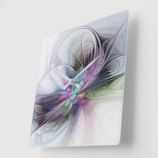 New Life, Colourful Abstract Fractal Art Fantasy Square Wall Clock (Angle)