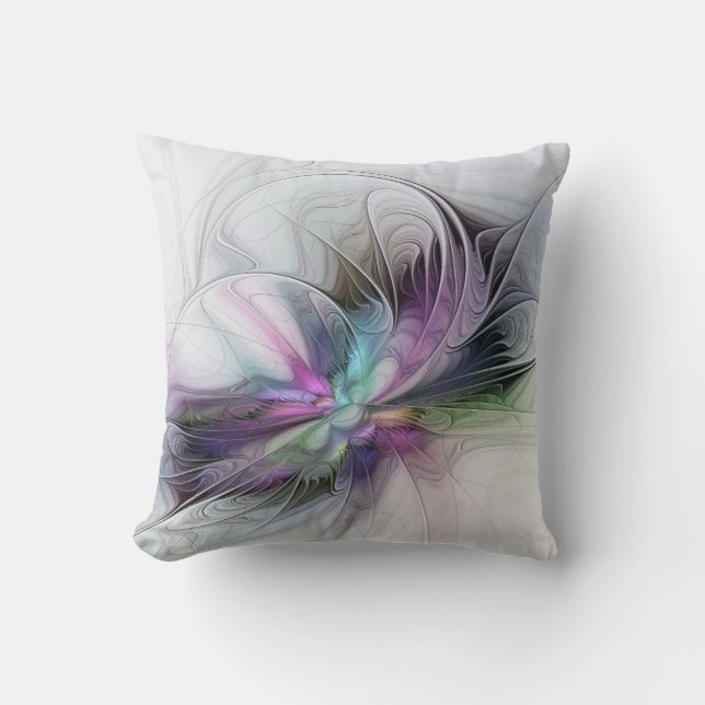 New Life, Colourful Abstract Fractal Art Fantasy Throw Pillow (Front)