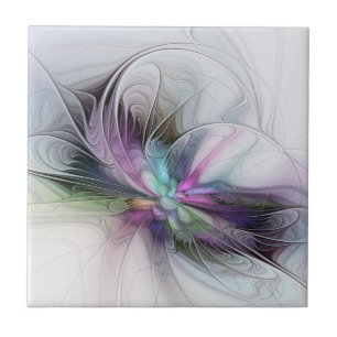 New Life, Colourful Abstract Fractal Art Fantasy Tile