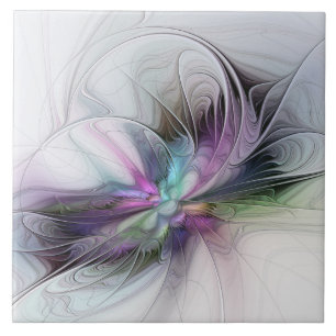 New Life, Colourful Abstract Fractal Art Fantasy Tile