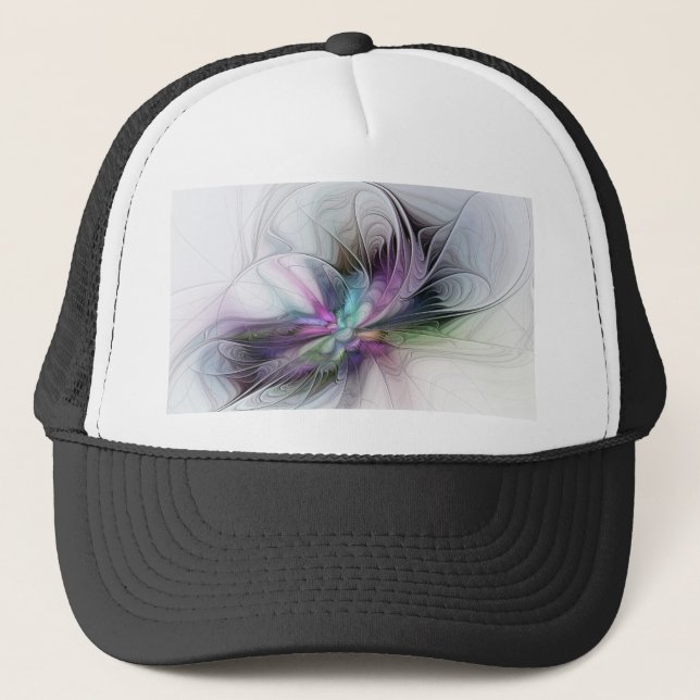 New Life, Colourful Abstract Fractal Art Fantasy Trucker Hat (Front)
