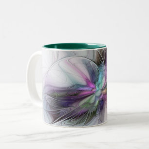 New Life, Colourful Abstract Fractal Art Fantasy Two-Tone Coffee Mug