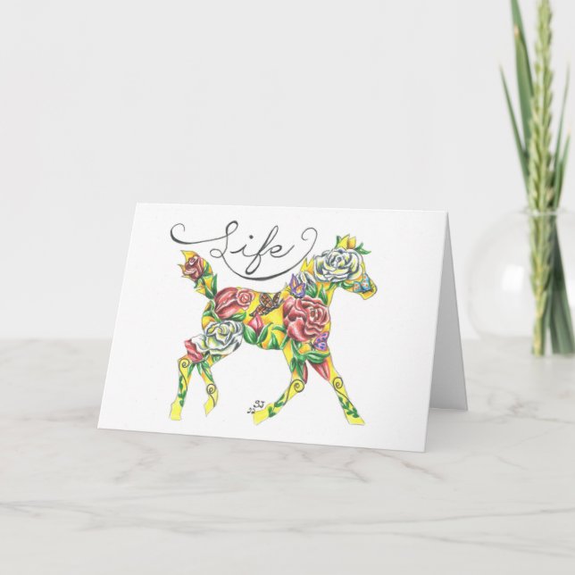 New Life Foal Roses & Butterflies by Sherry Jarvis Card (Front)