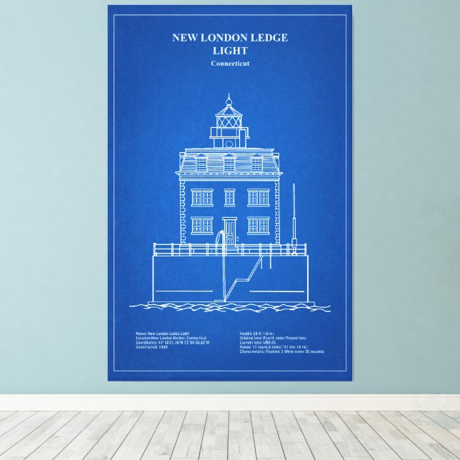 New London Ledge Lighthouse - Connecticut – AD Canvas Print (Insitu(Wood Floor))