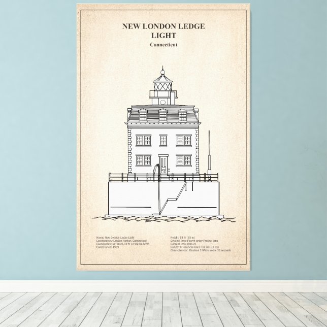 New London Ledge Lighthouse - Connecticut - SBD Canvas Print (Insitu(Wood Floor))