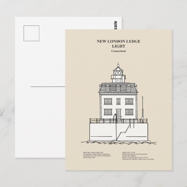 New London Ledge Lighthouse - Connecticut - SBD Postcard (Front/Back)