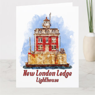 New London Ledge Lighthouse Watercolor Connecticut Thank You Card