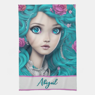 New London Princess with Turquoise Hair and Eyes   Kitchen Towel