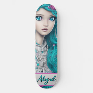 New London Princess with Turquoise Hair and Eyes Skateboard