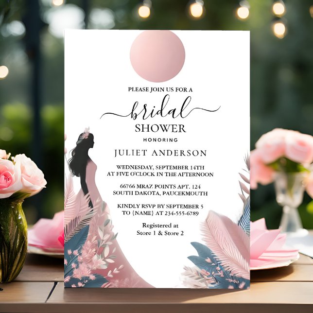 New Long Tulle Regal Glam Blush Pink Bridal Shower Invitation (Creator Uploaded)