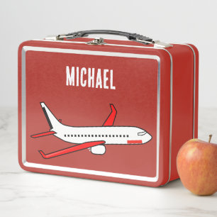 NEW! Lunchbox - Airplane (add name) Metal - Red