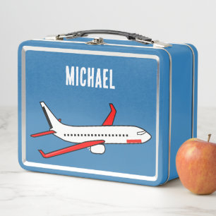 NEW! Lunchbox - Airplane (add name) Metal - Red