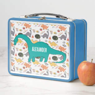 NEW! Lunchbox - Dinosaurs (add name) Metal Red