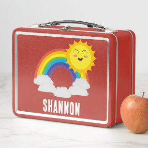 NEW! Lunchbox - Rainbow Sun (add name) Metal Red