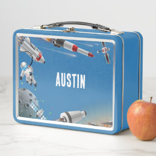 NEW! Lunchbox - Space (add name) Metal - Red