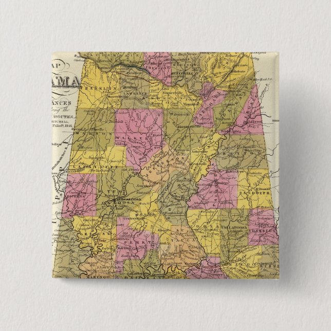 New Map Of Alabama 2 Inch Square Button (Front)