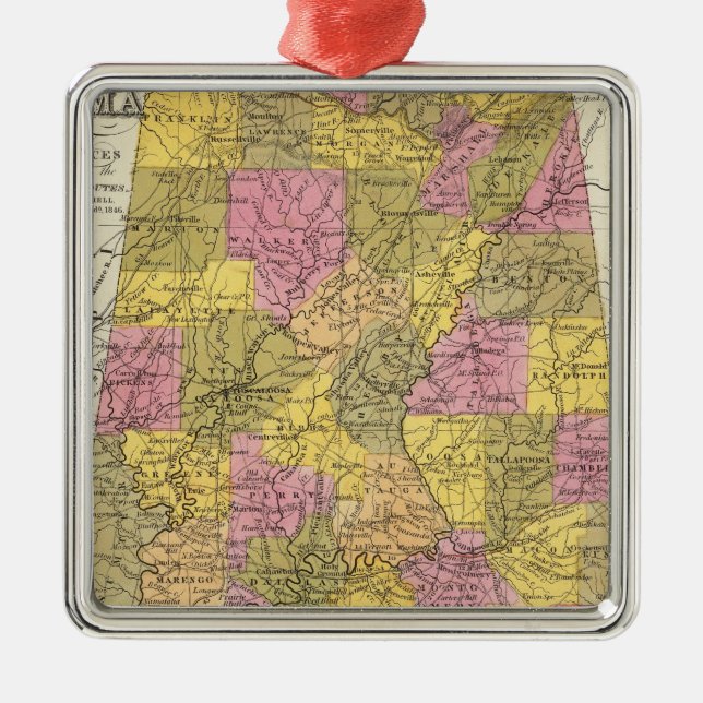New Map Of Alabama Metal Ornament (Front)