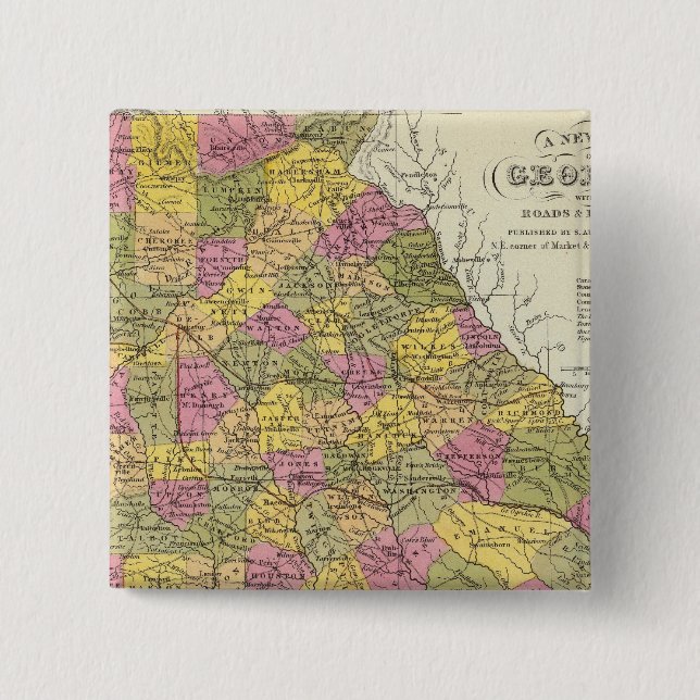 New Map Of Georgia 2 Inch Square Button (Front)