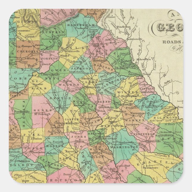 New Map Of Georgia 2 Square Sticker (Front)