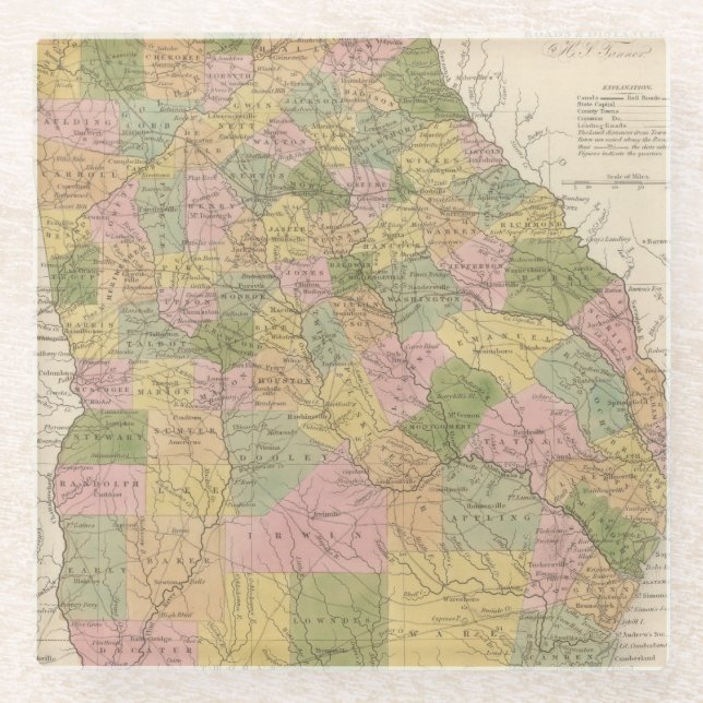 New Map Of Georgia Glass Coaster (Front)
