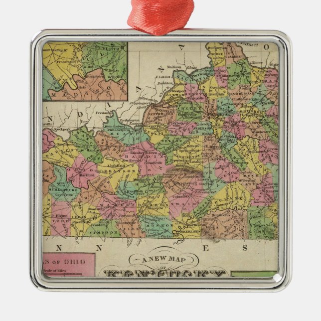 New Map Of Kentucky Metal Ornament (Front)