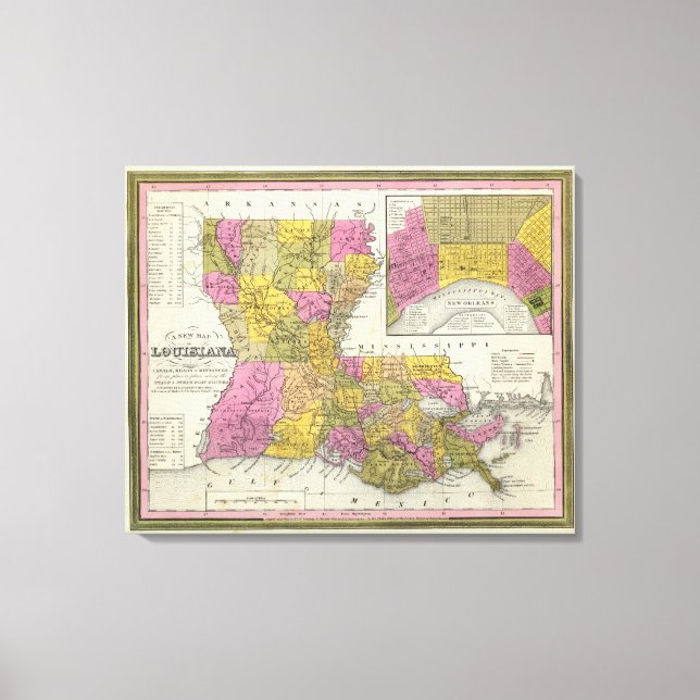 New Map Of Louisiana 2 Canvas Print (Front)