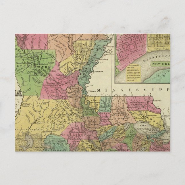 New Map Of Louisiana 2 Postcard (Front)