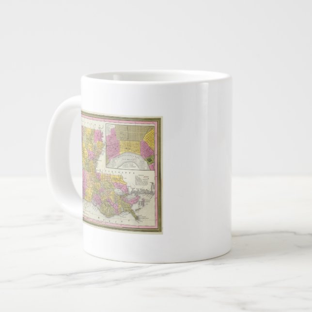New Map Of Louisiana 3 Large Coffee Mug (Front Left)