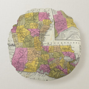New Map Of Louisiana 3 Round Pillow