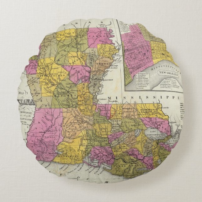 New Map Of Louisiana 3 Round Pillow (Front)