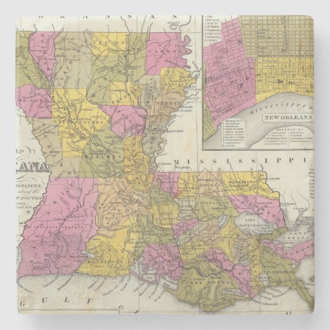 New Map Of Louisiana 3 Stone Coaster (Front)