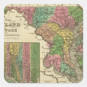 New Map Of Maryland and Delaware 2 Square Sticker