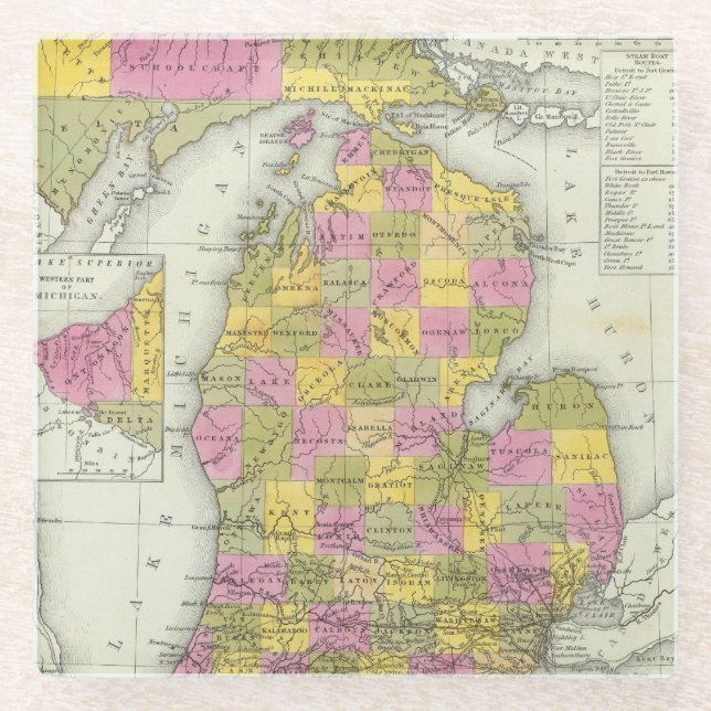 New Map Of Michigan 2 Glass Coaster (Front)