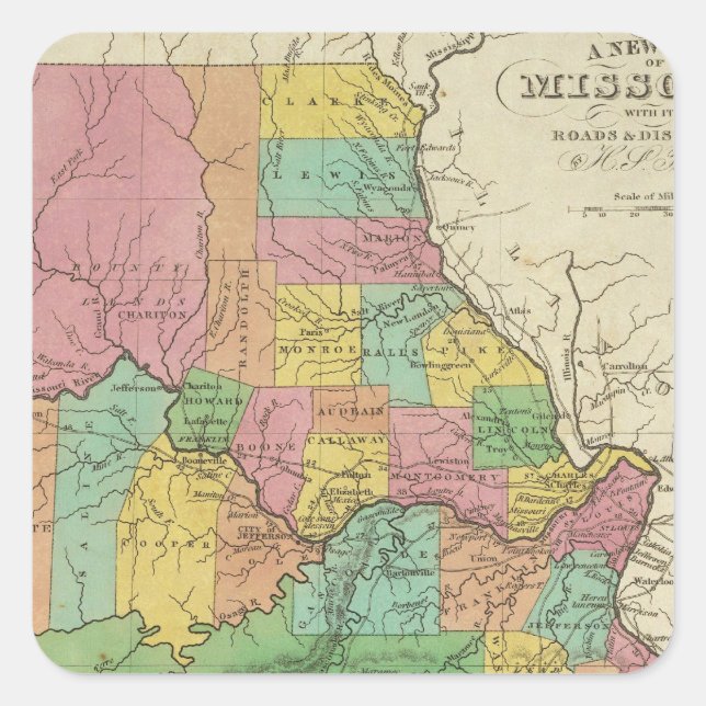 New Map Of Missouri Square Sticker (Front)
