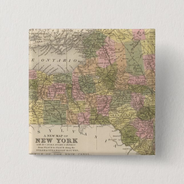 New Map Of New York 2 Inch Square Button (Front)