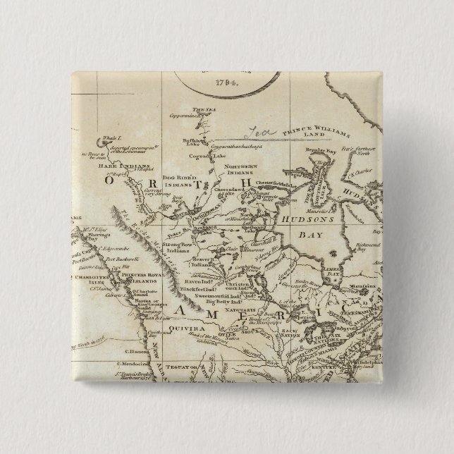 New Map of North America 2 Inch Square Button (Front)