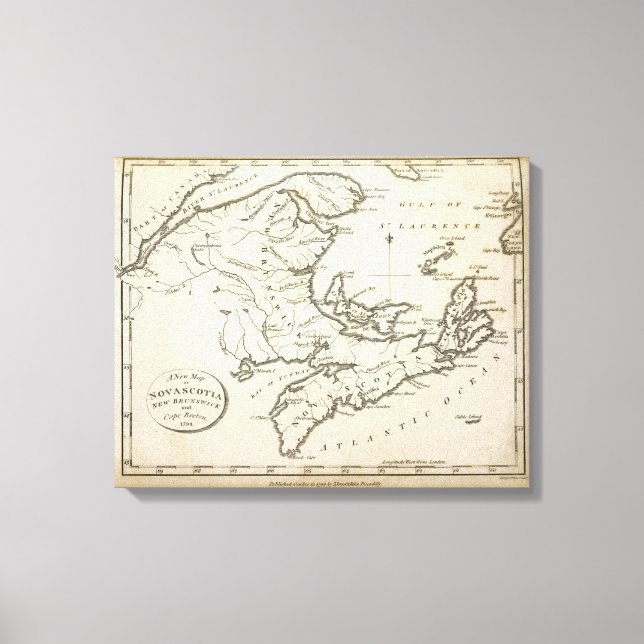 New Map of Nova Scotia, New Brunswick Canvas Print (Front)