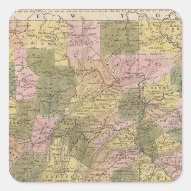 New Map Of Pennsylvania Square Sticker (Front)