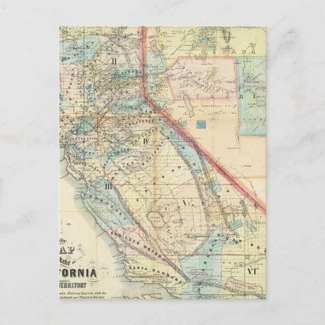 New Map of the State of California Postcard (Front)