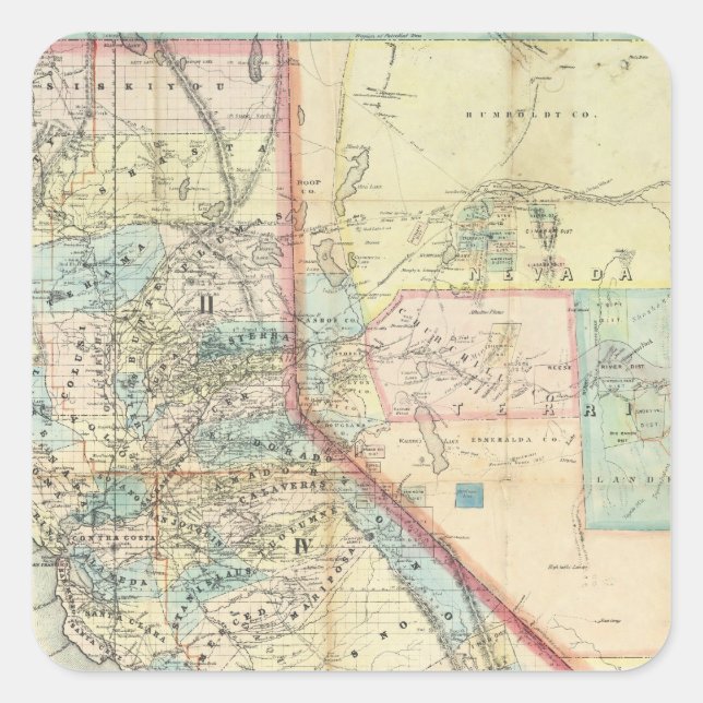 New Map of the State of California Square Sticker (Front)
