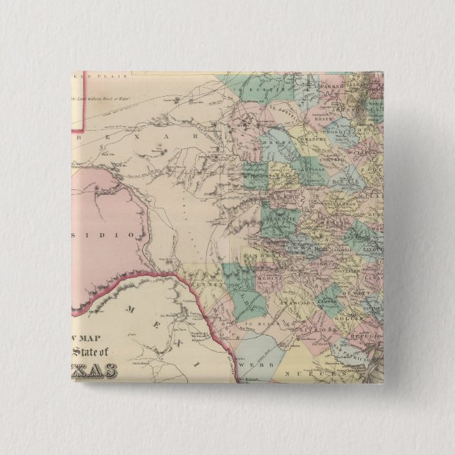 New Map of the State of Texas 2 Inch Square Button (Front)