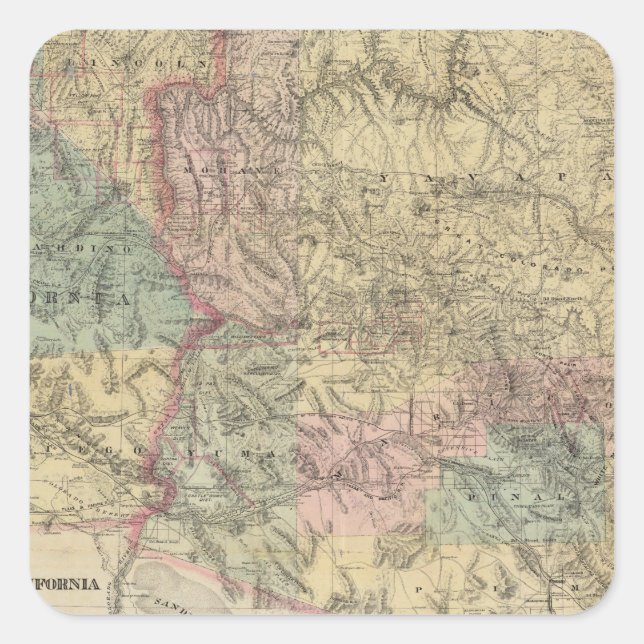 New Map of the Territory of Arizona Square Sticker (Front)