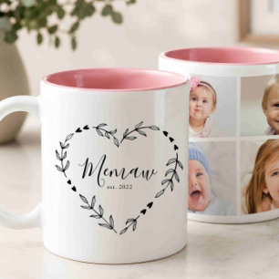 New Memaw Year Est. Four Photo Collage Two-Tone Coffee Mug