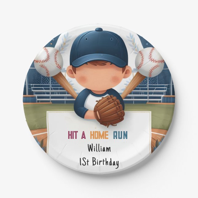 New Men Ball Wood Game Team Baseball 1st Birthday Paper Plate (Front)